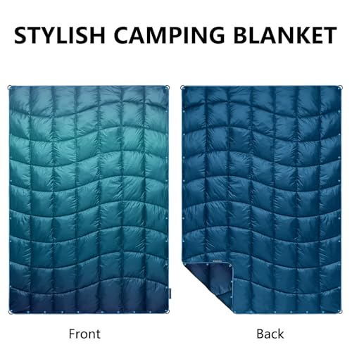 Camping Blanket, Puffy Blanket Lightweight Windproof Water Resistant for Outdoors,Hiking, Backpacking,Beach,Car,Picnic,Stadium - color: Grad Blue, size: 52"x75"