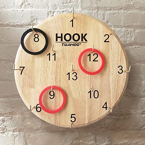 Hanging Ring Toss Game for Kids Adults Indoor Outdoor Family Fun, Wooden Board Wall Game, Hookey Ring Tossing Game for Yard, Party, Office, Backyard, 12 Inch