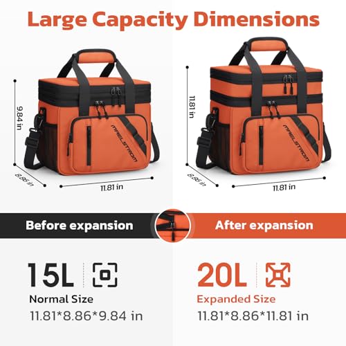 Maelstrom Lunch Box, 20L Insulated Lunch Bag for Men Women, Expandable Double Deck Leakproof Cooler Bag with 6 Pockets, Reusable Lunch Tote Bag for Work, Picnic, Travel, Orange - color: Orange