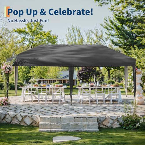 10x20 Pop Up Canopy Tent Outdoor Canopy with No Removable Sidewall One-Person Set Up Heavy Duty Commercial Instant Tent Shelter-Gray - color: Gray, size: 10x20FT/0-Sidewall