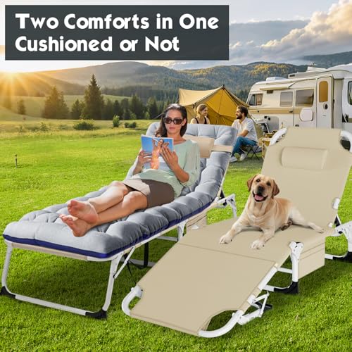 MOPHOTO Tanning Chair, Outdoor Sunbathing Lounge Chair 5-Position, Folding Chaise Lounger, Sun Tanning Lounger with Face Hole, Perfect for Pool Beach Patio - color: Oatmeal, style: Sunbather Lounge