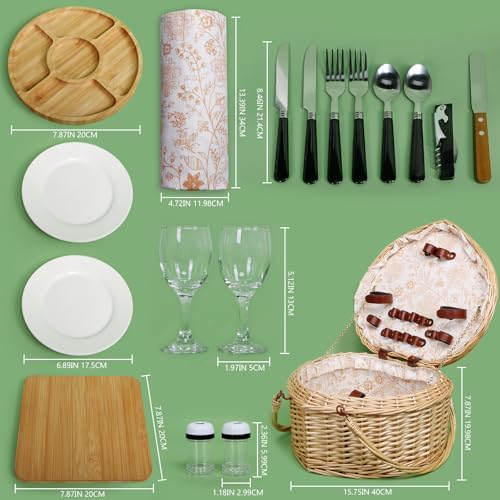 Hap Tim Heart Wicker Picnic Basket for 2 Person Set with Blanket & Bamboo Plate & Cheese Board, Couples Gifts, Wedding Gifts, Engagement Gifts (Y2405)