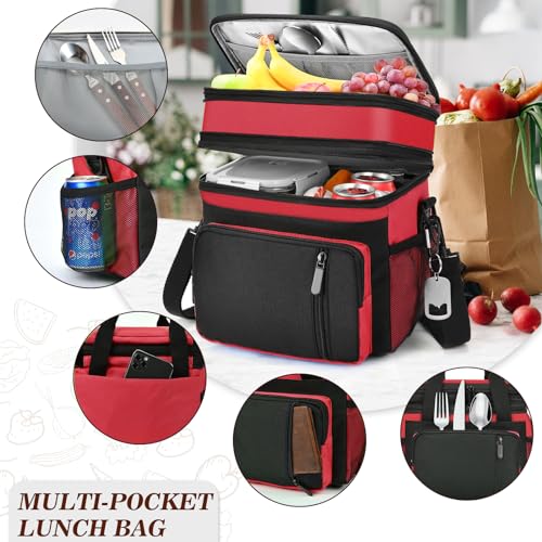 Lunch Box & Lunch Bag for Men Women, Large Insulated Adult Lunch Box, Leakproof Cooler Lunchbox with Bottle Opener for Work Picnic Beach, 16L, Red - color: Red