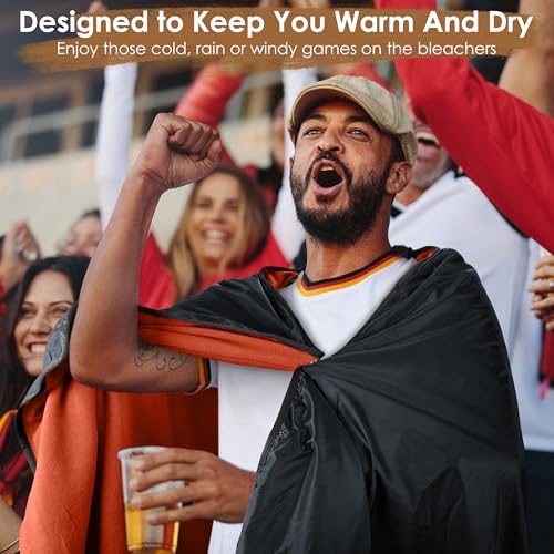 Catalonia Waterproof Stadium Blanket, Windproof Wearable Poncho for Football Sideline & Sports Events for Fans, Portable, Durable Outdoor Blanket for Camping & Tailgating - color: Black / Orange