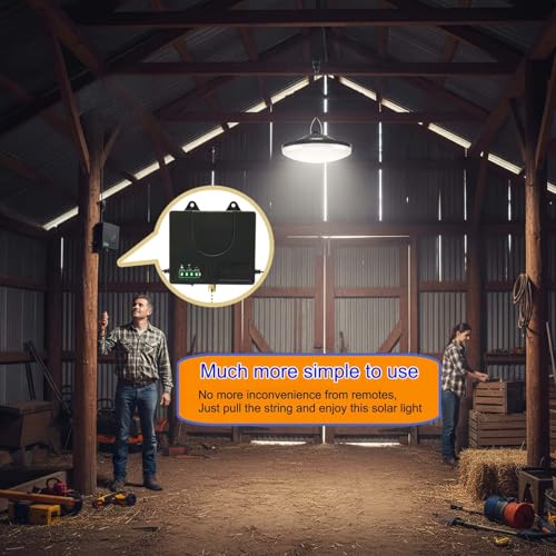 HULPPRE 3000lm Solar Shed Light Indoor Outdoor with Pull String, Daytime or Night,Dusk to Dawn,Bright with 169 LEDs,IP65 Waterproof,3 Modes,for Barn,Chicken Coop,Patio,Garden,Yard,Gazebo