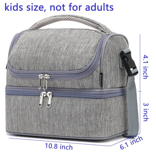FlowFly Double Decker Cooler Insulated Lunch Bag Large Tote for Boys, Girls, Men, Women, With Adjustable Strap (Grey) - color: Gray