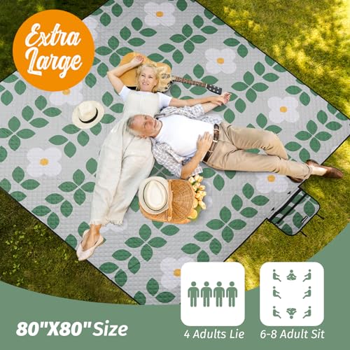 Picnic Blankets Extra Large - Beach Blanket Waterproof Sandproof with Shoulder Strap, Machine Washable, Outdoor Blanket with Stakes for Grass Concert, Park, Lawn,Travel,Spring Summer.Green - color: Green