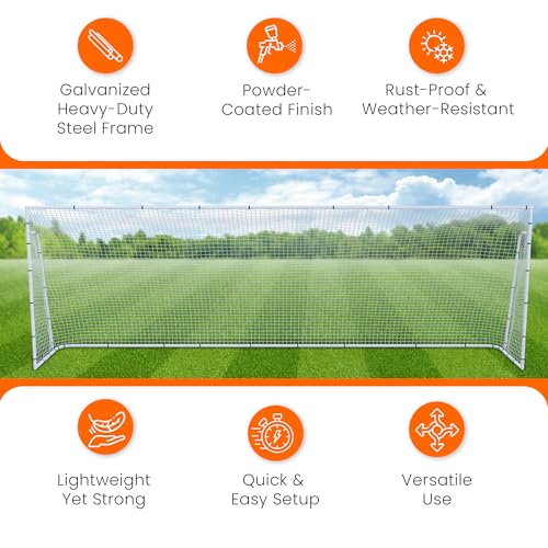 Vallerta® Official Size Steel Soccer Goal. Heavy Duty Frame w/Net. Tournament, Regulation Size. Professional Portable Practice Training Aid. (1 NET, 18.5' X 6.5')