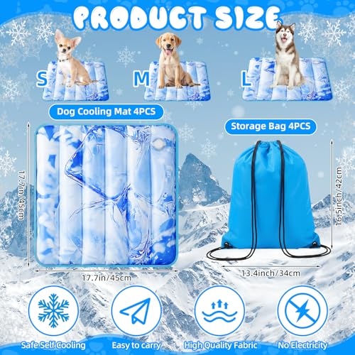 Chunful 4 Pack Dog Cooling Mat Water Injection Pet Cooling Mat for Dogs Cats with Storage Bags Washable and Foldable Pet Pad Summer for Small Medium Large Breeds of Doggy Bed Sofa Floor Car Seat(M) - size: M