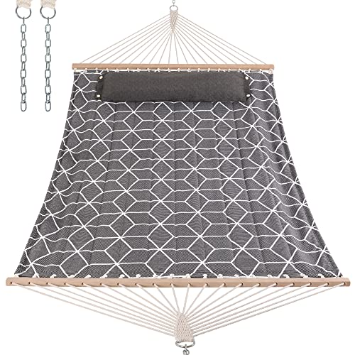 ANOW Outdoor Hammock with Spreader Bars and Detachable Pillow, 2 Person Hammock, 450 LBS Weight Capacity, Gray Cube - color: Gray Cube, size: 2 Person Without Stand