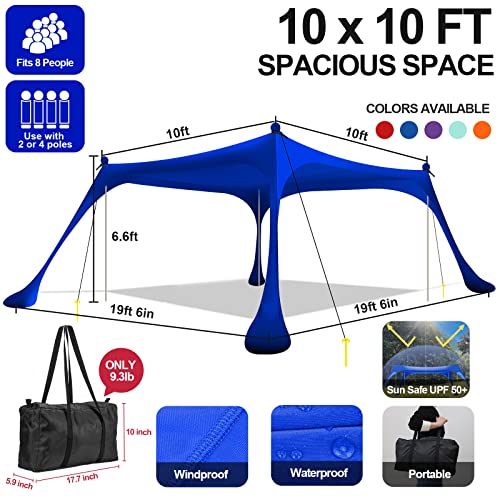 Buheco Beach Tent Pop Up Shade 10x10ft Beach Canopy Sun Shelter UPF50+ with 4 Foldable Poles-Portable Carrying Bag-Sand Shovel-Ground Pegs-Windproof Ropes for Outdoor Family Camping-Fishing- Picnic - color: Navy, size: 10x10FT 4 Pole