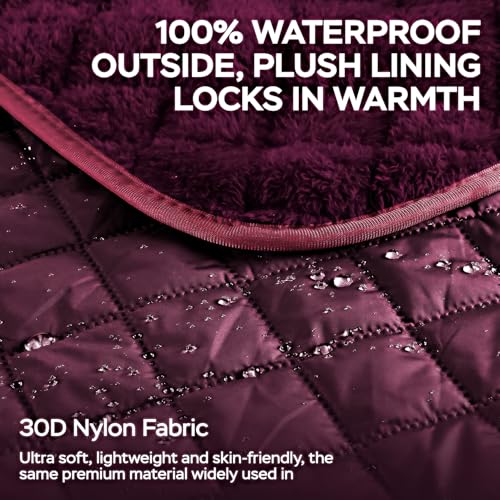Waterproof Camping Blanket - Cozy Coral Fleece Lining, Triple Layers Warm Comfy Foldable for Camping Stadium, Beach, Picnic, Grass, Concerts, Car, Dog, 51''X 70'' Red - color: Red