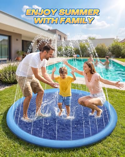 Raxurt Dog Water Toys, Anti-Slip Splash Pad for Dogs Thickened Durable Upgrade Sprinkler Pad Pet Summer Outdoor Water Toys Backyard Fountain Play Toy, Blue - color: Blue, size: 59in