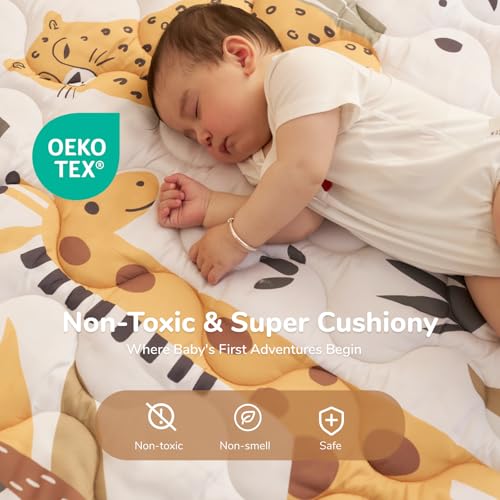 Momcozy Baby Play Mat for Floor, 50"x50" Thickened Playpen Mat, Playmate for Baby Tummy Time, Waterproof & Non-Slip, Foldable Outdoor Mat with Carrying Handle, Giraffe - color: Giraffe