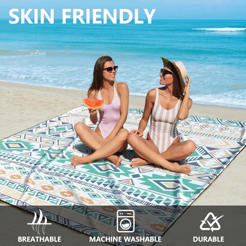 HIHOHO Beach Blanket Waterproof Sandproof Extra Large Beach Mat 79" X 83"/120"x108"for 1-8 Adults Quick Drying Durable Outdoor Picnic Mat for Beach Travel Camping Hiking - color: Bohemian-green Pink, size: 79" X 83"（1~3 person）