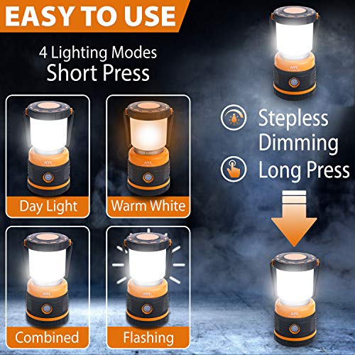 AYL LED Camping Lantern, Battery Powered LED 1800LM, 4 Camping Lights Modes, Perfect Lantern Flashlight for Hurricane, Emergency Light, Storm, Power Outages, Survival Kits, Hiking, Fishing, Tent, Home - size: 1 Pack