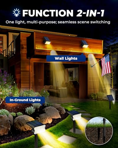 HGGH Solar Lights Outdoor Waterproof IP67, 60 LED 3 Lighting Modes Solar Spot Lights Outdoor for Yard Garden Pathway Landscape, Auto On/Off, Function 2 in 1(Warm White, 4 Pack) - color: Warm White