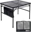 JOUYEK Folding Grill Table, 3x2 FT Portable Camping Table, Height Adjustable Metal Tables with Mesh Desktop and Mesh Bag, Outdoor Furniture for Camping, Picnic, Beach and BBQ, Black - style: 3x2 FT