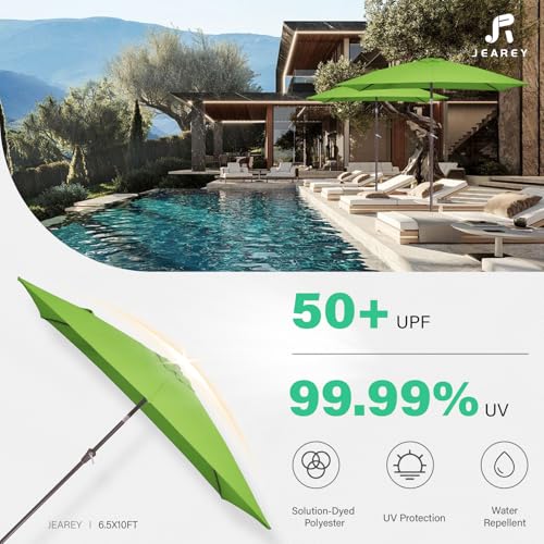 JEAREY 6.5x10 ft Rectangular Patio Umbrellas Rectangle Outdoor Umbrella with Push Button Tilt and Crank, Market Table Umbrella 6 Sturdy Ribs UV Protection for Poolside Garden Backyard Deck, Glass Green - color: Glass Green