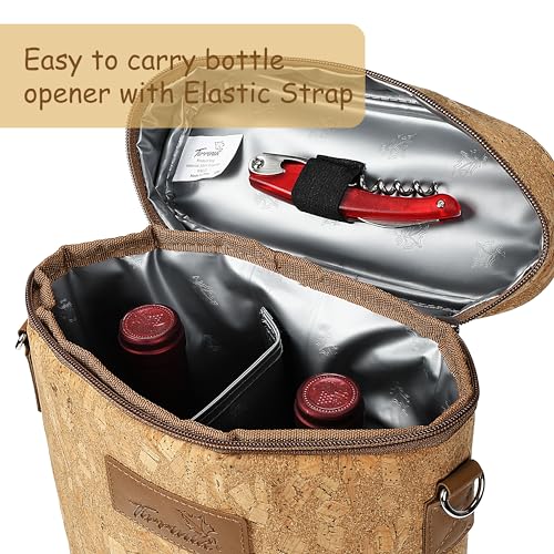 Tirrinia 2 Bottle Wine Gift Tote Carrier - Leakproof & Insulated Padded Versatile Wine Cooler Bag for Travel, BYOB Restaurant, Wine Tasting, Party, Dinner,Gift for Wine Lovers, Cork - color: Cork, size: 2 Bottle-without front pocket