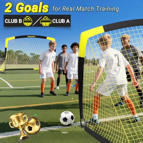 Happy Jump 7x5 FT & 5x3.6 FT Portable Soccer Goal for Youth Players Ages 6–14, Large-Frame Design Built for Long-Term Development, Easy Setup for Backyard, Park or School Training - style: 7x5 FT, 2 Set Upgrade