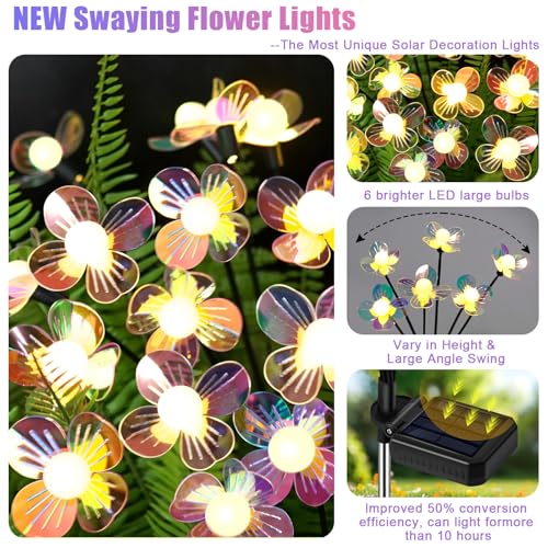 NBQQ Solar Garden Lights Outdoor, Swaying Light Waterproof Solar Lights Outdoor for Yard Pathway Patio, Swaying Lawn Decor as Gardening Gifts for Women Holiday (Warm White-Flowers, 4 Pack) - color: Warm White-flowers, size: 4 pack