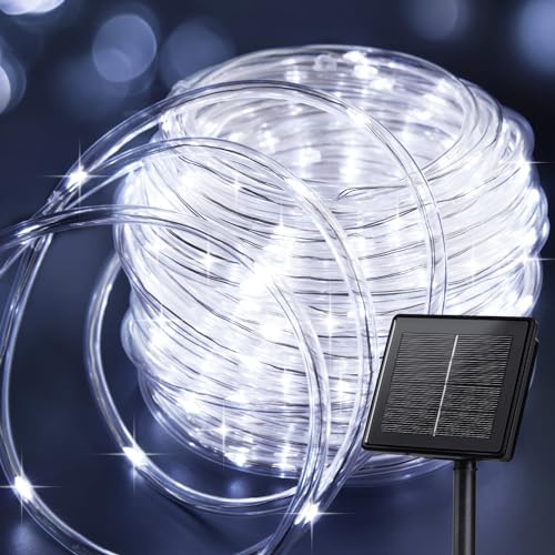 Brightown Solar Rope Lights, IP65 Waterproof 39FT 100LED Outdoor Solar String Lights Solar Powered Fairy Lights with 8 Lighting Modes for Party Garden Yard Home Holiday Tree Decoration, Pure White - color: Pure White, size: 100 LED