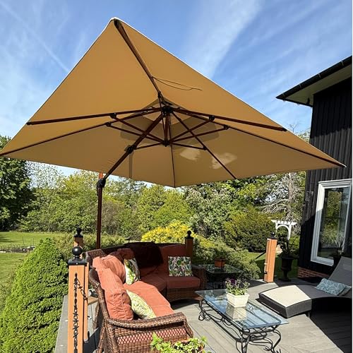 PURPLE LEAF 10ft Patio Umbrella Outdoor Square Umbrellas Large Cantilever Umbrella Windproof Offset Umbrellas Heavy Duty Sun Umbrella for Garden Deck Pool Patio, Beige - color: Beige, size: 10'X10', style: Umbrella