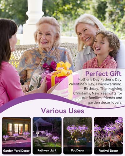 Neporal Solar Light Outdoor - 2 Pack Solar Garden Lights with Purple Carnation Solar Flowers, Solar Lights Outdoor Waterproof IP65, Solar Outdoor Lights Decorative for Outdoor Garden Decoration. - size: 2PK Purple