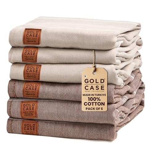 Gold CASE LYCIA Turkish Beach Towel Set of 6 – 100% Cotton Turkish Beach Towels Bulk 70 x 38'' – LYCIA Oversized, Quick Dry & Sand Free Beach Towel – Lightweight Towels Set in Mocha Mousse - color: Brown-beige, style: Beach-Bath Towel Set
