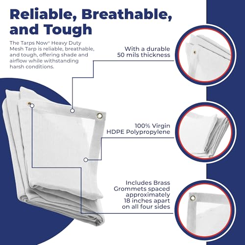 Tarps Now 6' x 10' White Heavy Duty Mesh Tarp with Brass Grommets - UV Resistant Reflective White 75% Sun Shade, Backyard, Patios, Breezeways, Gazebos, Kennels, Mesh for Flatbeds, Trucks or Trailers - size: 6' X 10'