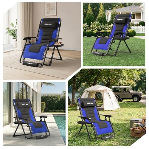 Amopatio Zero Gravity Reclining Patio Chair,XL Foldable Lounge Chair with Removable Cup Holder/Headrest/Footrest,500LBS Capacity, Portable for Outdoor Patio Pool Backyard - color: Blue-black, style: 29in-1pc