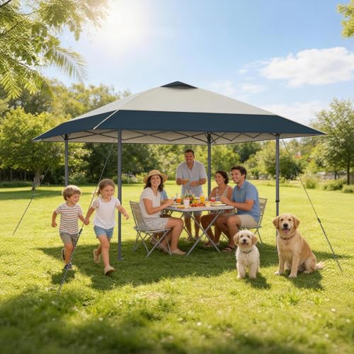 Explore Land 13x13 Pop Up Canopy with One Push Setup Heavy Duty Outdoor Sun Shade Tent for Beach,Camping,Events,Parties(Beige & Navy) - color: Beige & Navy, size: 13x13ft