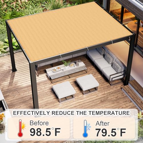 Cool Area Sun Shade Cloth with Grommets 3/4/6/8/10/12/16/20 FT Shade Panel Shade Tarp Screen Fabic for Outdoor Patio Pergola Cover Deck Garden, 6x8 FT, Sand - color: Sand, size: 0 6'X0 8'