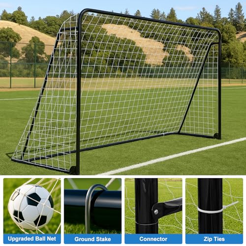 MOPHOTO Soccer Goal, 6X4/8x6/10x6.5/12x6/16x7/18.5x6.5/21x7/24x8ft Soccer Goals for Backyard, Full Size Soccer Goal for Teens & Adults Training - size: 12x6FT, style: Alloy Steel-Foldable-Black