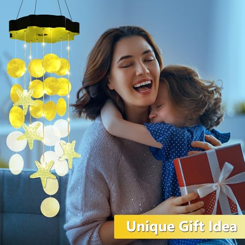 Solar Shell Gift for Mom Grandma Girls, Yellow Solar Wind Chimes for Outside, Outdoor Decorative Mobile Lights for Garden, Yard, Patio, Window, Party, Outdoor Decorations(Warm White) - color: Yellow