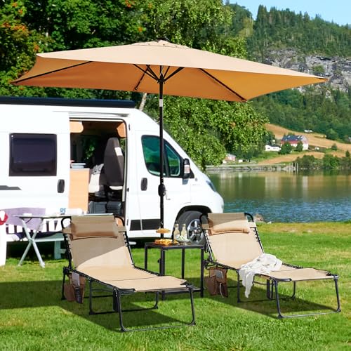 Yaheetech 26.4" Tanning Chair with Face Hole, Adjustable 5-Position Folding Chaise Lounge Chairs, Outdoor Lounge Chairs for Lawn, Beach, Patio, Beige - color: Beige, size: 26.4"