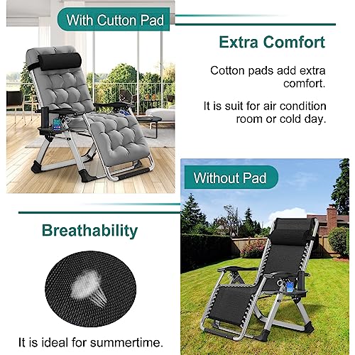 DoCred Zero Gravity Chair, Folding Chairs Lawn Recliner, Reclining Patio Lounger Chair, Folding Portable Chaise with Detachable Soft Cushion, Cup Holder, Headrest - color: Silv Grey, style: Zero Gravity Chair