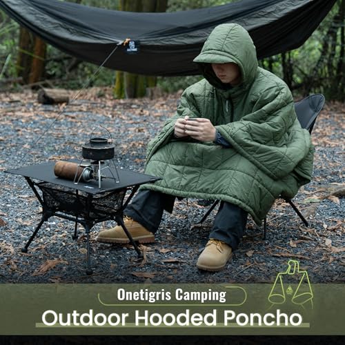 ONETIGRIS Camping Blanket Poncho with with Recycled Synthetic Insulation,Wearable Hoodie Blanket | Ultralight Water-Resistant Warm Camping Blanket for Outdoor, Hiking, Stadium - color: 1pc-green