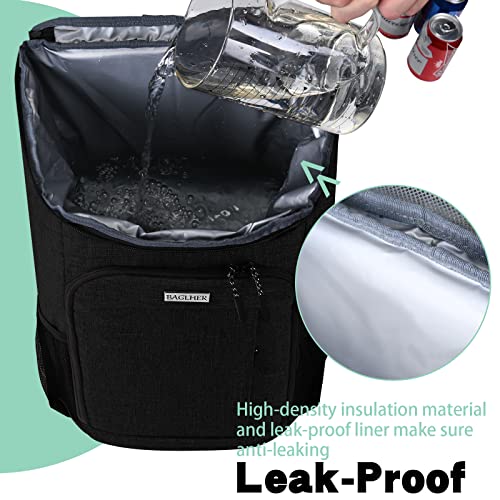 BAGLHER Lightweight Insulated Cooler Backpack - 30 Cans, Leak-Proof for Lunch, Picnic, Hiking, Camping Trips - color: black-plus