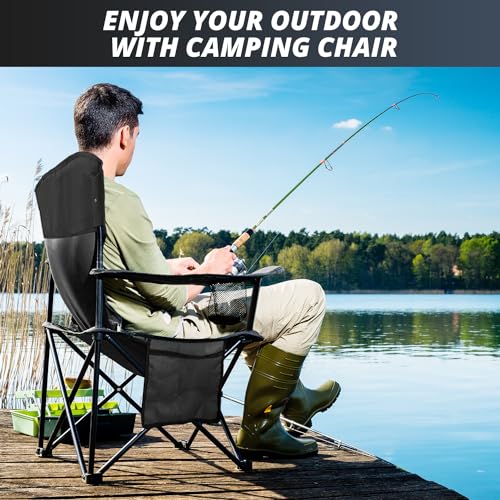 Folding Outdoor Beach Camp Chair with Cup Holder, Storage Pocket, Waterproof Bag Outdoor Arm Chair, Supports 225LBS, Black - color: Black, size: Small