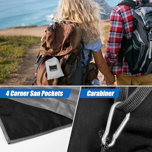 Odoland Pocket Blanket Picnic Blanket, 71" x 63" SandProof Waterproof Outdoor Beach Blanket with Portable Bag, Foldable Lightweight Sand Free Quick Drying Beach Mat for Hiking Camping Travel,Grey - color: Gray, size: 63" x 71"(2-4 People)