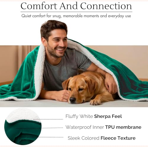 Waterproof Blanket for Bed Intimacy (80"x 60" Queen Size) Reversible Fleece | Sherpa, Love Blanket, Water Proof TPU Stain Proof Couch Furniture Mattress Winter Large Dog Bed Cover - Green - color: Green, size: 80 x 60 inch