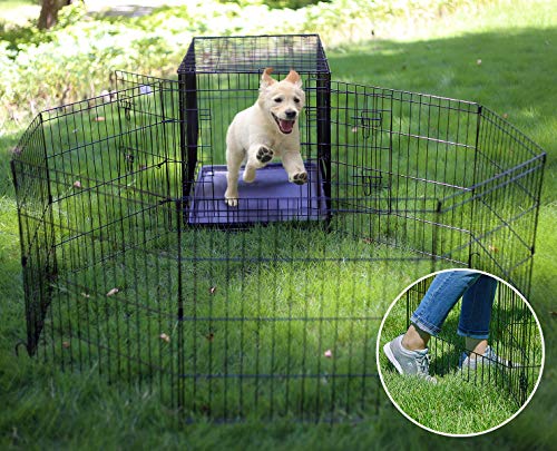 Puppy Pet Playpen 8 Panel 24 Inch Indoor Outdoor Metal Portable Folding Animal Exercise Dog Fence Ideal for Pet Animals Dog Cat Rabbit Breed Puppy (24" x 24" x 8) - style: 24'' x 24'' x 8PCS