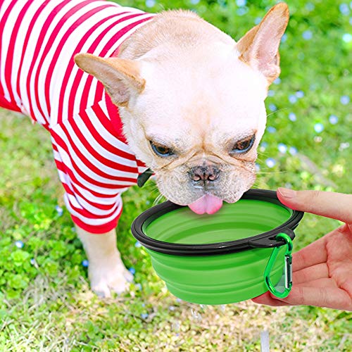 Dog Bowl Pet Collapsible Bowls, 2 Pack for Cats Dogs, Portable Pet Feeding Watering Dish for Walking Parking Traveling with 2 Carabiners (Small, Blue+Green) - color: Blue+Green, size: Small