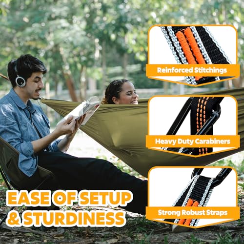 NATUREFUN Ultra-Light Travel Camping Hammock | 300kg Load Capacity,Breathable,Quick-Drying | 2 x Premium Carabiners,2 x Nylon Slings Included | Outdoor Indoor Garden - color: Army-green, size: 275x140cm