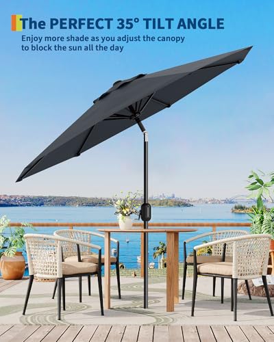 GarveeLife Outdoor Patio Umbrella, Table Market Umbrella with Push Button Tilt and Crank, 8 Sturdy Ribs UV Protection Waterproof for Garden, Deck, Backyard, Pool - color: Gray, size: 9FT