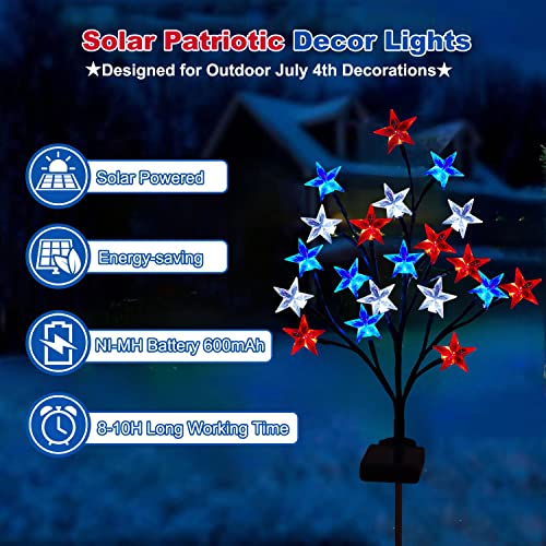 2 Packs Solar 4th of July Decorations Outdoor Lights, Solar Red White and Blue Star Pathway Lights, Waterproof Outdoor Patriotic Decorations Lights for July 4th Memorial Day Garden Yard Pathway Grave - size: 2 Paks-2 Modes