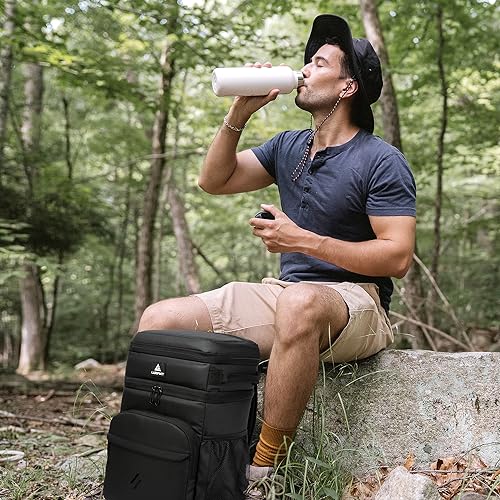 Laripwit Picnic Backpack Cooler Bag - 54 Cans Black Insulated Leak-Proof Lunch Backpack With Cooler Compartment, Large Double Deck Soft Bag for Beach, Camping, Travel - color: Black