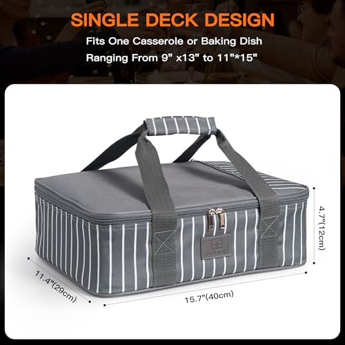 Fun Elements Casserole Carrier for Hot or Cold Food, Insulated Casserole Dish Carrier, Thermal Lasagna Lugger Tote for Potluck Parties/Picnic/Cookouts, Fits 9"×13" Baking Dish, Grey - style: Single